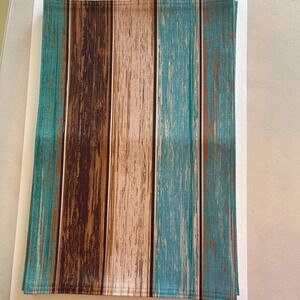 Rustic Wood Fabric Placemat Set‎ of 6 Brown, Cream, Blue 12x18" White Backing